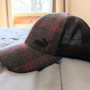 Puma Red and Gray Plaid Fitted Cap
